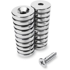 Sensei Pack of 20 Ring Neodymium Magnets 15 x 3 mm with Opening for Screw, Maximum Load 2.4 kg + 20 Wood Screws in Set