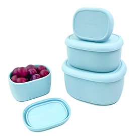 Anatole Silicone Food Storage Containers 4 Pcs Lunch Bento Box with Lids Leakproof Dishwasher Microwave Oven Freezer Safe BPA Free CPC Certified (30oz 20oz 10oz 6.7oz) (Scuba Blue)