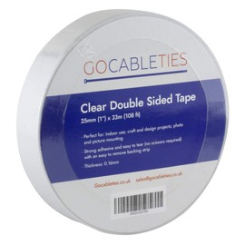 Gocableties Clear Double Sided Tape, 25mm (1”) x 33m, Strong Thin Double Sided Sticky Tape for Craft, Scrapbooking and Mounting Photos, 1 Roll