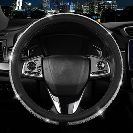 Generic New Crystal Rhinestones Steering Wheel Cover for Women Girls Bling Diamond Leather Car Accessories Universal 15 Inch Wheel Protector(White)