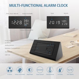 Ankilo Holzwecker, Digitaler Wecker, Anzeige Datum Temperatur & Luftfeuchtigkeit, 3 Helligkeitsstufen, Smart Voice-Activated mit 3 Alarmtönen für Haus, Küche, Schlafzimmer