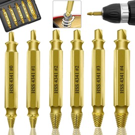 FNMYCO 6 PCS Damaged Screw Extractor Set Tool,Easy Out Carbon Steel Screw Extractor Kit,Titanium Plating Stripped Screws Nuts & Bolts Drill Bit Tools