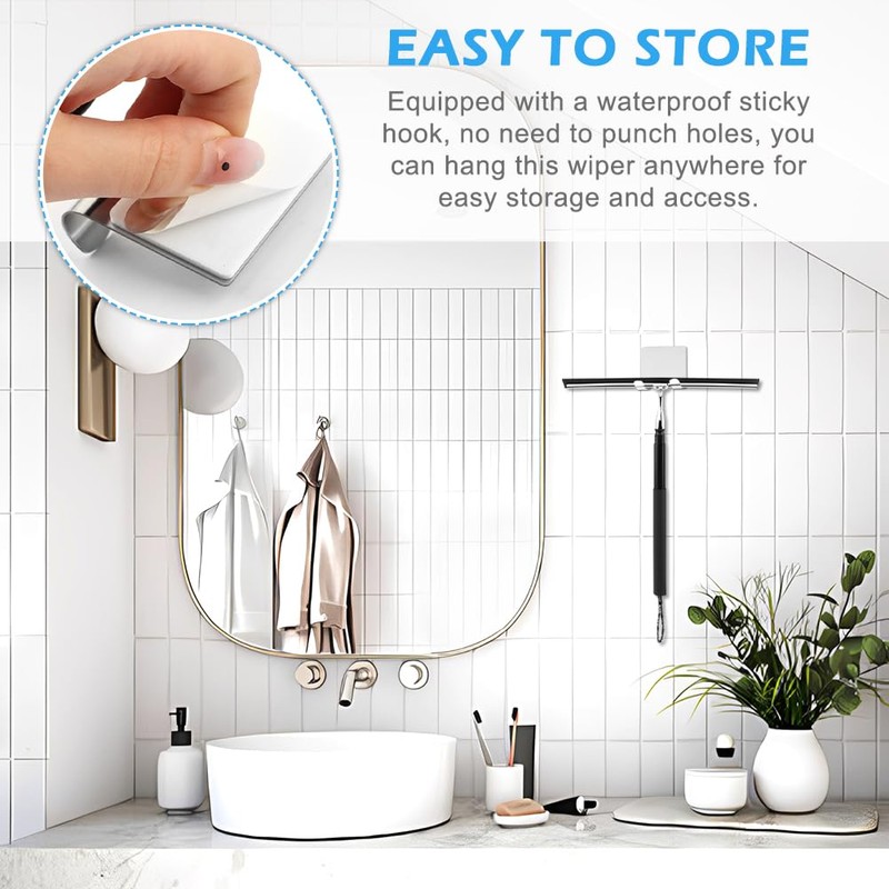 Shower Squeegee with Long Handle, 17-60" Telescopic Window Squeegee with