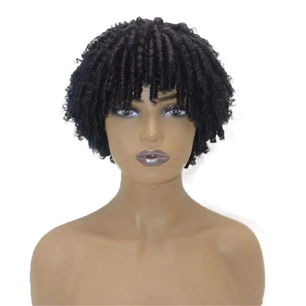 Wiginway Curly Short Dreadlock Roll Twist 50% Human Hair Fashion Black Wigs for Black Women Girls 9.5 Inch