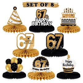 LINGTEER Happy 67th Birthday Table Honeycomb Centerpieces Cheers to 67th Birthday 67 Years Old Party Table Decorations Gift Sign.