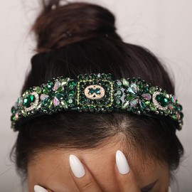 JWICOS Rhinestone Headband Baroque Crystal Hairband Hair Accessories Fashion Handmade Headband Hair Hoops for Women Girls (Green)
