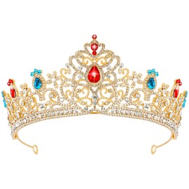 Vovii Tiaras for Women Wedding Crown Headband Birthday Queen Rhinestone Shiny Red&Blue Crown for Girl Princess Decoration for Birthday Prom Party