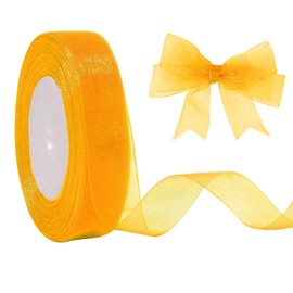 JaoZuyard Yellow Gold Organza Chiffon Ribbon 1/2 inch X 50 Yards Sheer Ribbon for Flower Fabric for Wedding Invitations Bridal Bouquets Party Decoration Gift Wrapping Bow Making