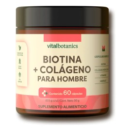 Colágeno Hidrolizado Para Hombres + Biotina 60 Capsulas De 500mg Mens Biotn + Collagn | Colágeno Hidrolizado + Biotina Con Vitamina A, D, E, B5, B9, Calcio, Magnesio, Zinc Y Colágeno | Vitalbotanics