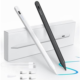 PRO Active Stylus Pen [2Pack] Compatible with Dell XPS New 15 2-in-1 on Touch Screen Digital Displays, Battery Level LED, Extra POM Magnetic Tips Included(White)
