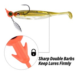 Dr.Fish 10 Pack Underspin Jigs Heads 3D Eye Freshwater Swimbait Jig Freshwater Bass Walleye Fishing Mustad Hooks Willow Blade 1/8oz,Orange