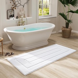 HOMORE Bathroom Runner Rug 24x70 Non Slip Washable White Bath Rug Soft and Absorbent Microfiber Long Bathroom Rug, Plush Bath Mat for Vanity Shower Floor