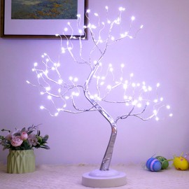 FUCHSUN $$$ 108 LED Bonsai Tree Light, Battery/USB Powered 20 Inch Tabletop Artificial Tree Lamp for Living Room Bedroom Christmas Home Decor, 8 Modes & 6 Hours Timer (White)