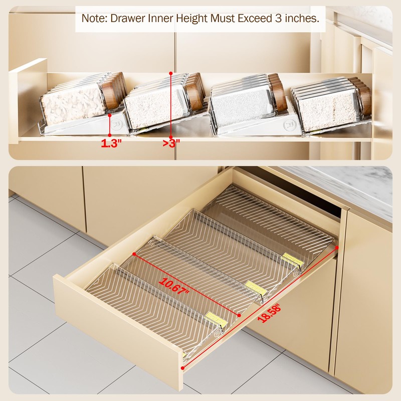PanPanPal Spice Drawer Organizer, 4 Pack Clear Seasoning Organizer Rack,