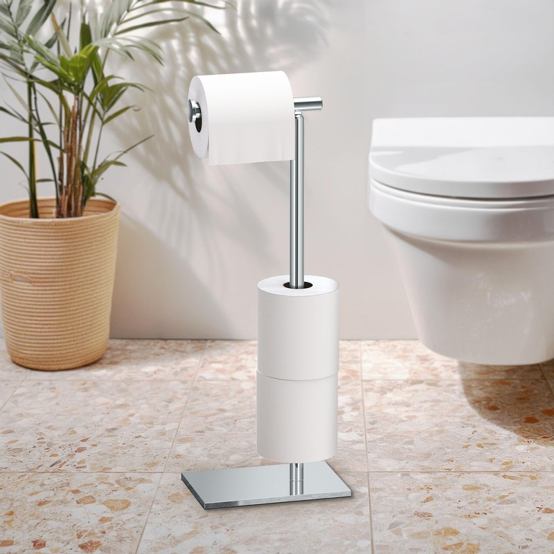 Gatco 1443C Modern Square Base Toilet Paper Holder Stand with