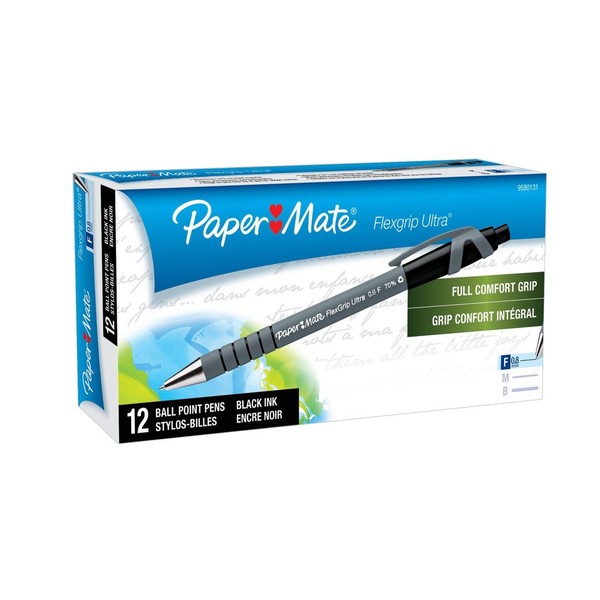 Paper Mate 9580131 FlexGrip Ultra Retractable Ballpoint Pen, Fine Point, Black, 12-Count