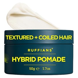 Ruffians Pomada Híbrida, Solución Para El Cuidado Del Cabello Con Textura, Enriquecida Con Omega, Fijación Media, Brillo Intenso, Para Cabello Con Textura Y Rizado, Fácil De Lavar, 50 G