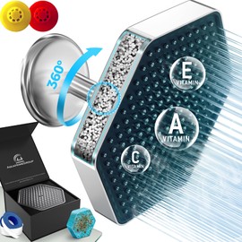 AquaHomeGroup Luxury Rain Shower Head with Filter - Reduces Chlorine, Rust and Sediment - Vitamin C E and A - High Pressure - Massage Modes - Chrome