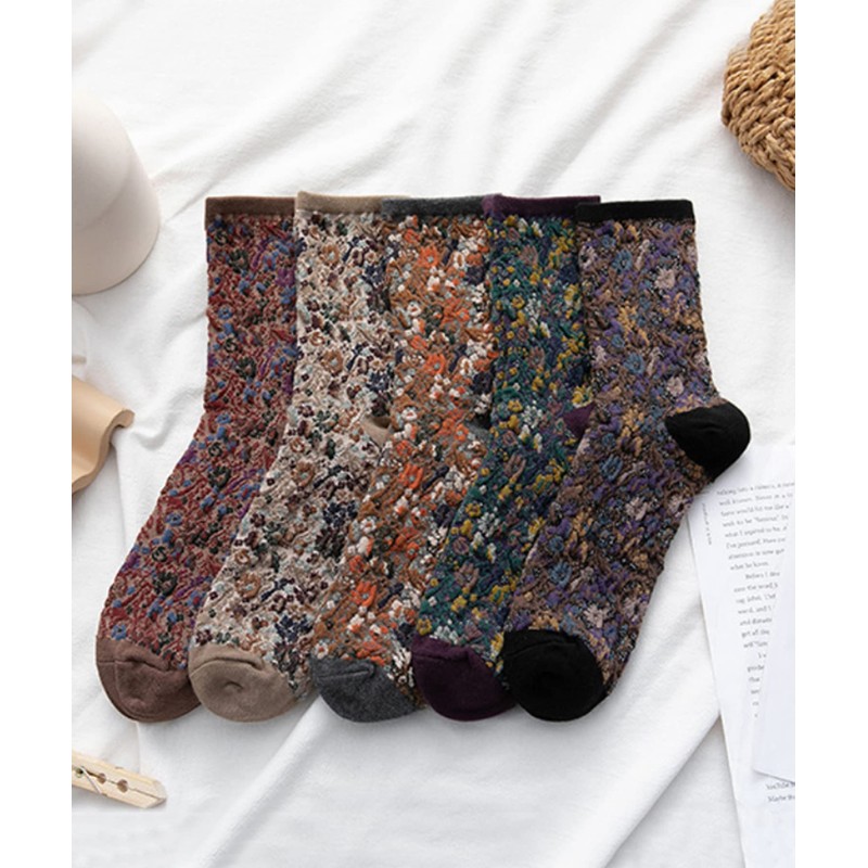 Women's Short Cotton Blend Socks Art Floral Retro Flowers All