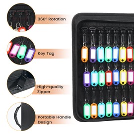 Portable Zippered Key Case, Portable Key Organizer with Handle, Waterproof & Fireproof Key Binder with 54 Hooks and Tags, Key Box Organizer for Estate Sales, Hotel Executives, Landlord, Car Rental
