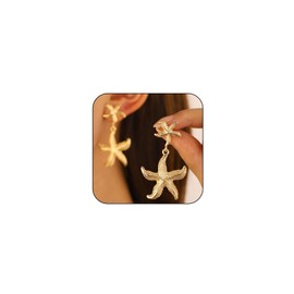 Exquisite Gold Starfish Conch Earrings for Women Trendy, Charm Big Starfish Drop Dangle Conch Seashell Stud Earrings Beach Ocean Holiday Jewelry Gifts (2Starfish-Gold)