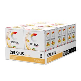 CELSIUS Peach Mango Green Tea, Functional Essential Energy Drink 12 Fl Oz, 4 count (Pack of 6)