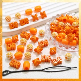 NAISKA 60Pcs Orange Hair Beads Jewelry for Braid Multi Shape Loc Dreadlock Hair Clips Dreadlock Accessories Acrylic Hair Tube Decoration Hair Cuffs Rings for Women and Girls