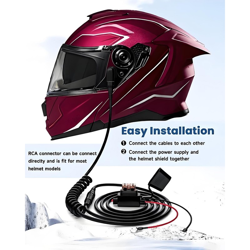 RAOPINGX Heated Shield Cord Snowmobile Helmet, RCA Plug Heated Cord