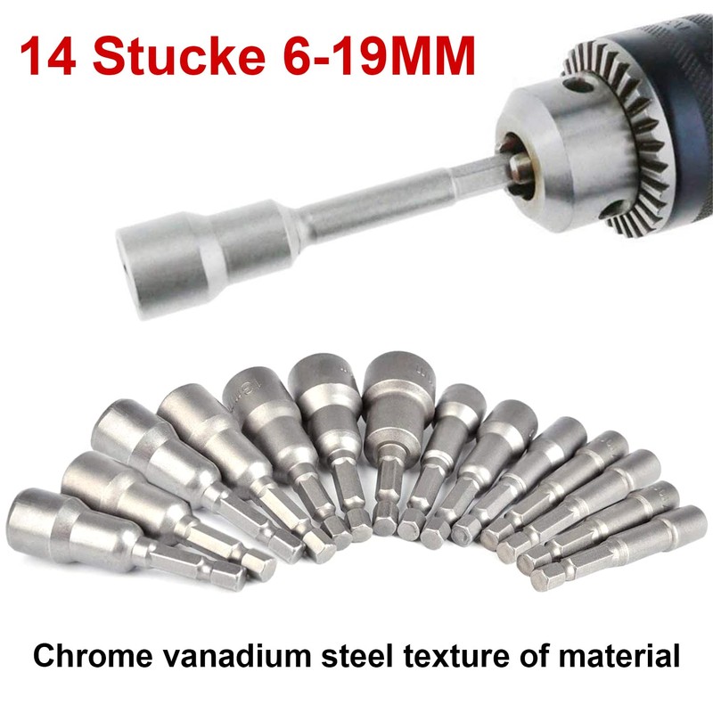 14 Pcs Magnetic Hexagon Socket, 6-19mm Hex Shank Magnetic Nut
