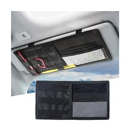Car Sun Visor Organizer, Tactical Visor Panel Storage Pouch Holder, Nylon Sunshade Pocket with Velcro Strap for Pen Card Sunglasses, Universal Interior Accessories for Car Truck SUV (Khaki) - Color: Black