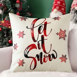 JOTOM Christmas Cushion Covers Let It Snow Snowflake Christmas Decorative Square Throw Pillow Covers Xmas Merry Christmas Pillowcases for Sofa Bed Winter Holiday Home Decor 45x45cm (Let it Snow)