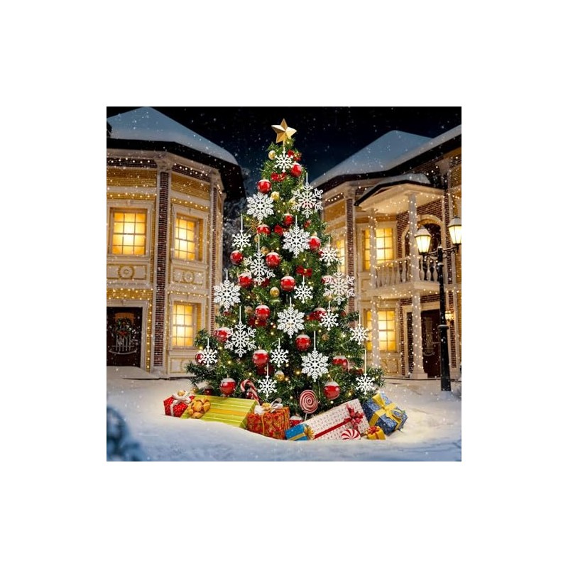 50 Adornos de Copos de Nieve Blancos de Navidad de