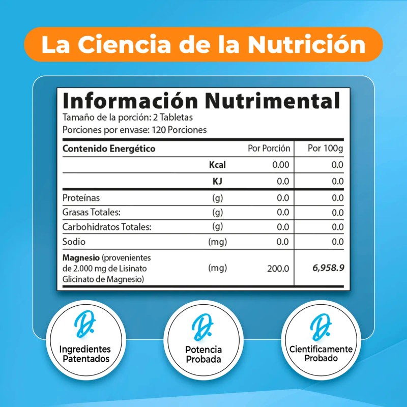 Glicinato De Magnesio Quelado Alta Absorción | 200mg 240 Tab