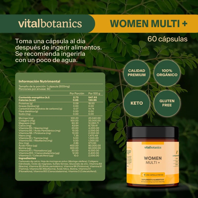Multivitaminico Mujer Con Colageno 60 Caps | Vitalbotanics Sin Sabor