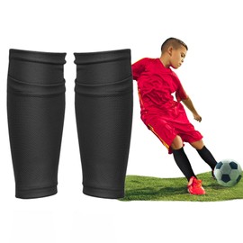 AMFUN Football Shin Pad Sleeves, Shin Pad Socks with Pocket Holding Shin Pads, Breathable Leg Sock Sleeve for Football Games Beginner Teenagers Adults-1 Pair Black-M