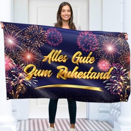 Alles Gute Zum Ruhestand Banner 150 x 90 cm - Rente Gut Alles Gut Garland - Finally Retirement Decoration - Vivid Digital Print - 110 Denier Polyester - Double Stitching (Blue)