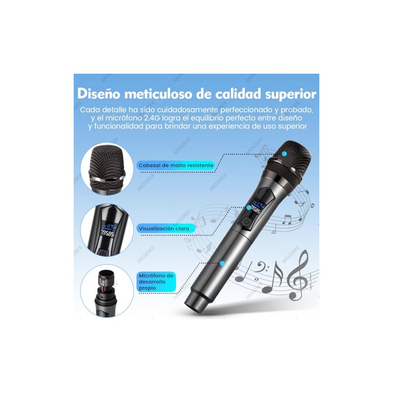 Microfono Inalambrico, Micrófono Inalambrico Profesional de 2 Pcs, Kit de