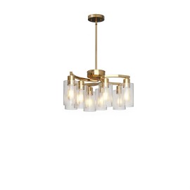 Modern Gold Iron Pendant Light 6-Light Clear Glass Shade Round Cylindrical Indoor Chandelier For Dining Room Kitchen IslandMaterial: Iron, Color: Gold Color