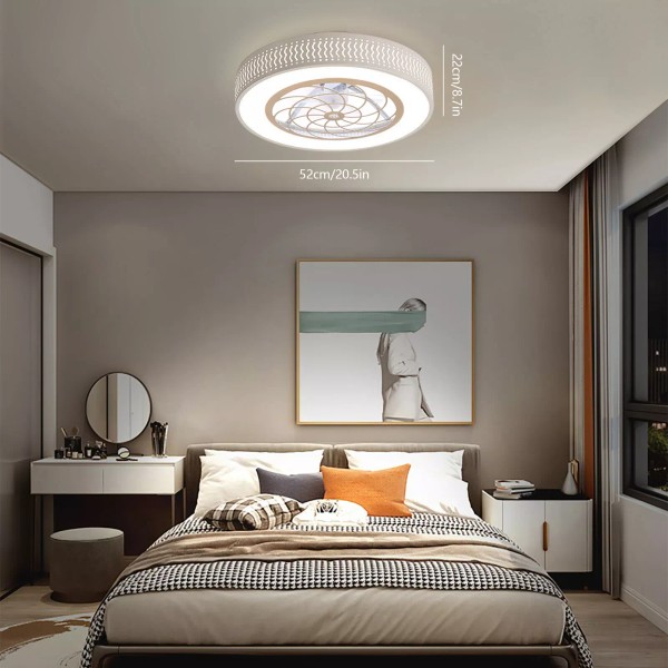 Flush Mount Ceiling Fan with Light Modern Round Enclosed Ceiling