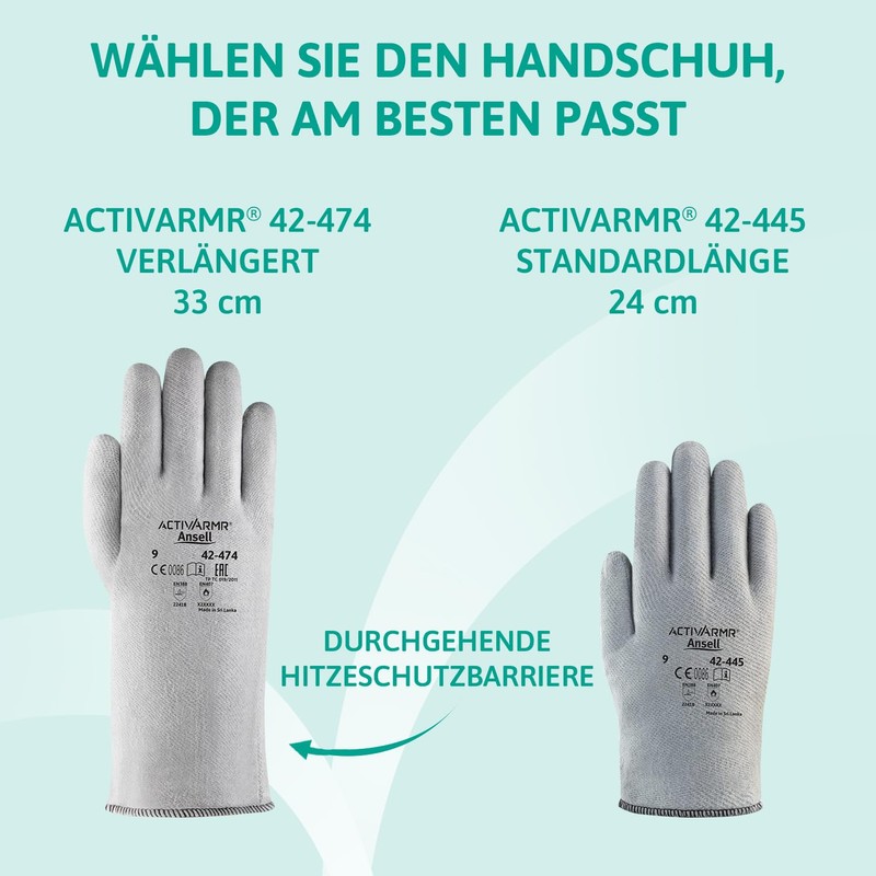 Ansell ActivArmr 42-474 Heat Protection Glove, Industrial Heat Resistant Gloves,