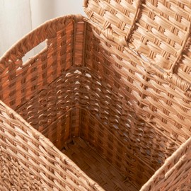 Apostle Rectangular Woven Laundry Hamper with Lid - Spacious Wicker Basket for Clothes Storage (Natural Brown, 18.5x14.6x24 in)