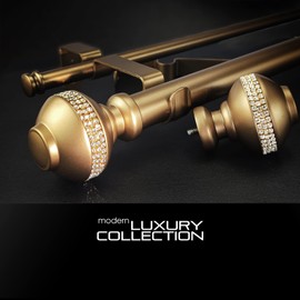 ILAISIHOME Double Curtain Rod Set:1-1/8 Inch Diameter Luxury Gold Curtain Rods,36-72 Inch Adjustable Gold Drapery Rod with Rhinestone Finials for 1 Pack