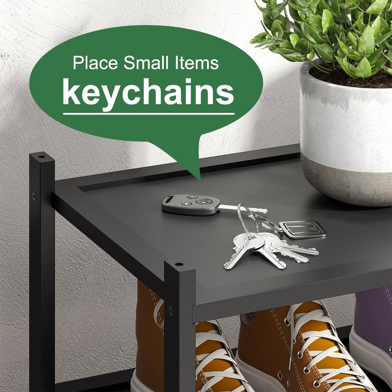 Black 2-Tier Long Stackable Bamboo Wood Shoe Rack for Closet,