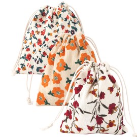 PLwelth - 3 bolsas de maquillaje de flores pequeñas para mujeres y niñas, bolsas de almacenamiento con cordón de bolsillo, bolsas de viaje para cosméticos, lindo cartera, bolsas portátiles de