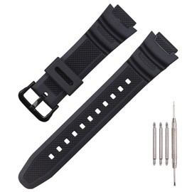 18mm Natural Resin Strap Compatible with Casio AE-1200 AE-1300 F-108 W-216H AE-1000w AEQ-110 W-800H AQ-S800W SGW-300H W-216H W-218 Men's Watch Waterproof Silicone Band Replacement (black resin strap black buckle)
