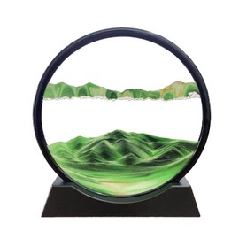 SOFLIY 3D Dynamic Sand Art Liquid Motion, Moving Sand Art Picture Round Glass 3D Deep Sea Sandscape in Motion Display Flowing Sand Frame Relaxing Desktop Home Office Work Decor (7“, Green)