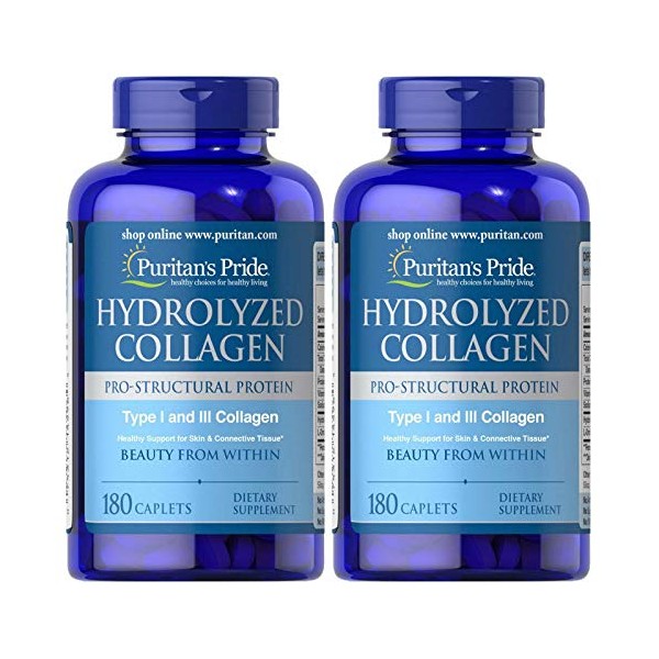Puritan's Pride Hydrolyzed Collagen 1000 mg-180 Caplets (2 Pack)