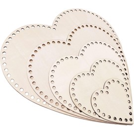 5 PCS Heart-Shaped Wooden Crochet Basket Bottoms, DIY Craft Basket Weaving Making Supplies