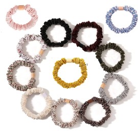 Silk Satin Scrunchies Small Hair Ties Mini Thin Elestics Ponytail Holder Skinny Scrunchy No Crease Hair Ties Soft Hair Accessories for Women and Girls