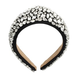 Florate Big Full Crystal Crown Headband for Women Elegant Stone Sparkling Chic Rhinestone Hairband Hair Hoop Accessories (H1112-white black)